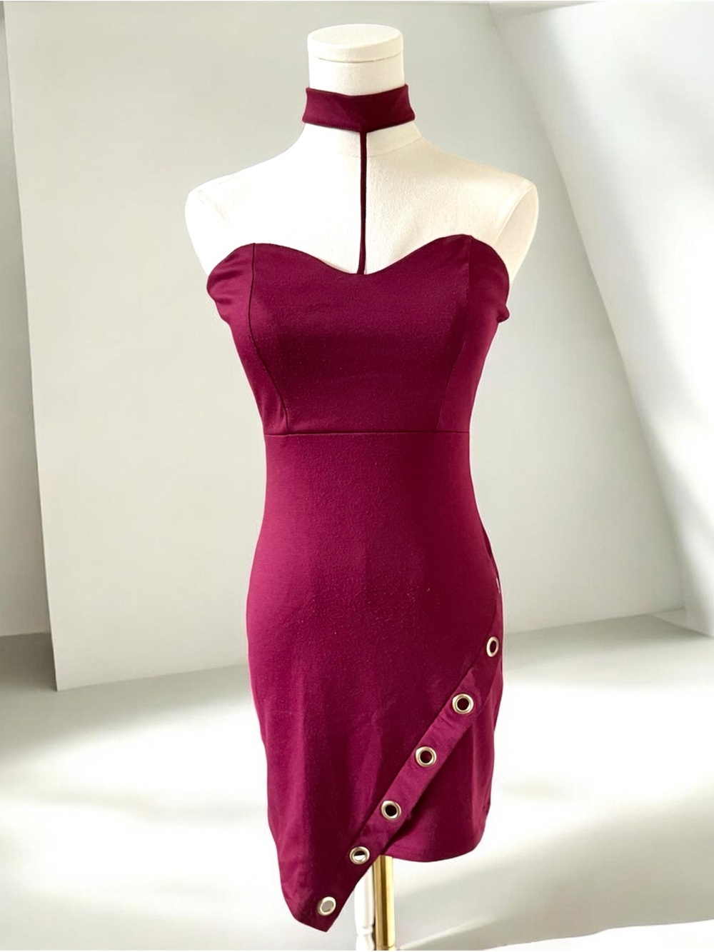 Charlotte Russe Strapless Burgundy Bodycon Dress with Choker
